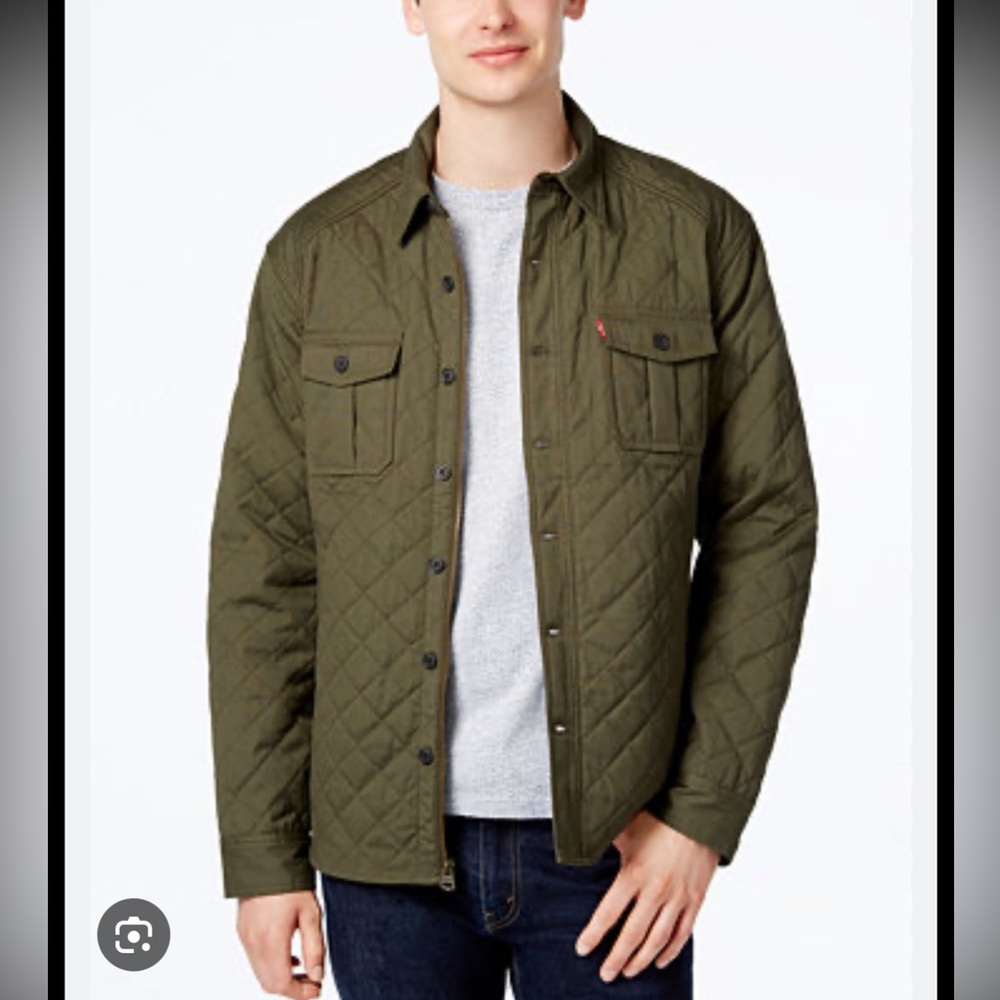 Levi’s Olive Green Quilted Trucker Jacket Gingham Lining Size XL New